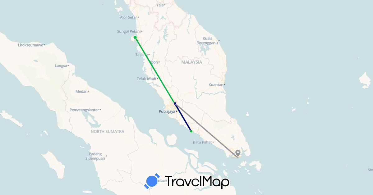 TravelMap itinerary: driving, bus, plane in Malaysia, Singapore (Asia)